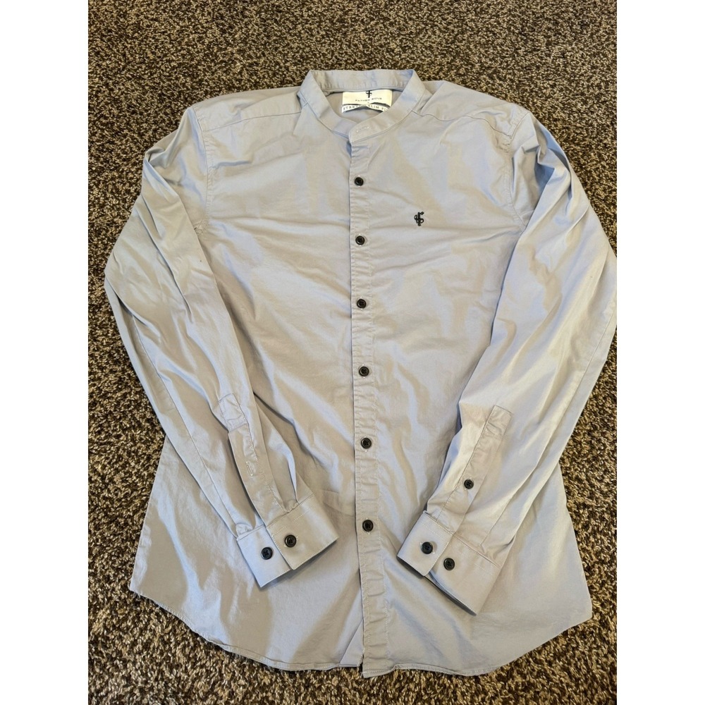 Father Sons Men's Stretch Slim Fit Long Sleeve Shirt Grandad Collar Grey Large L